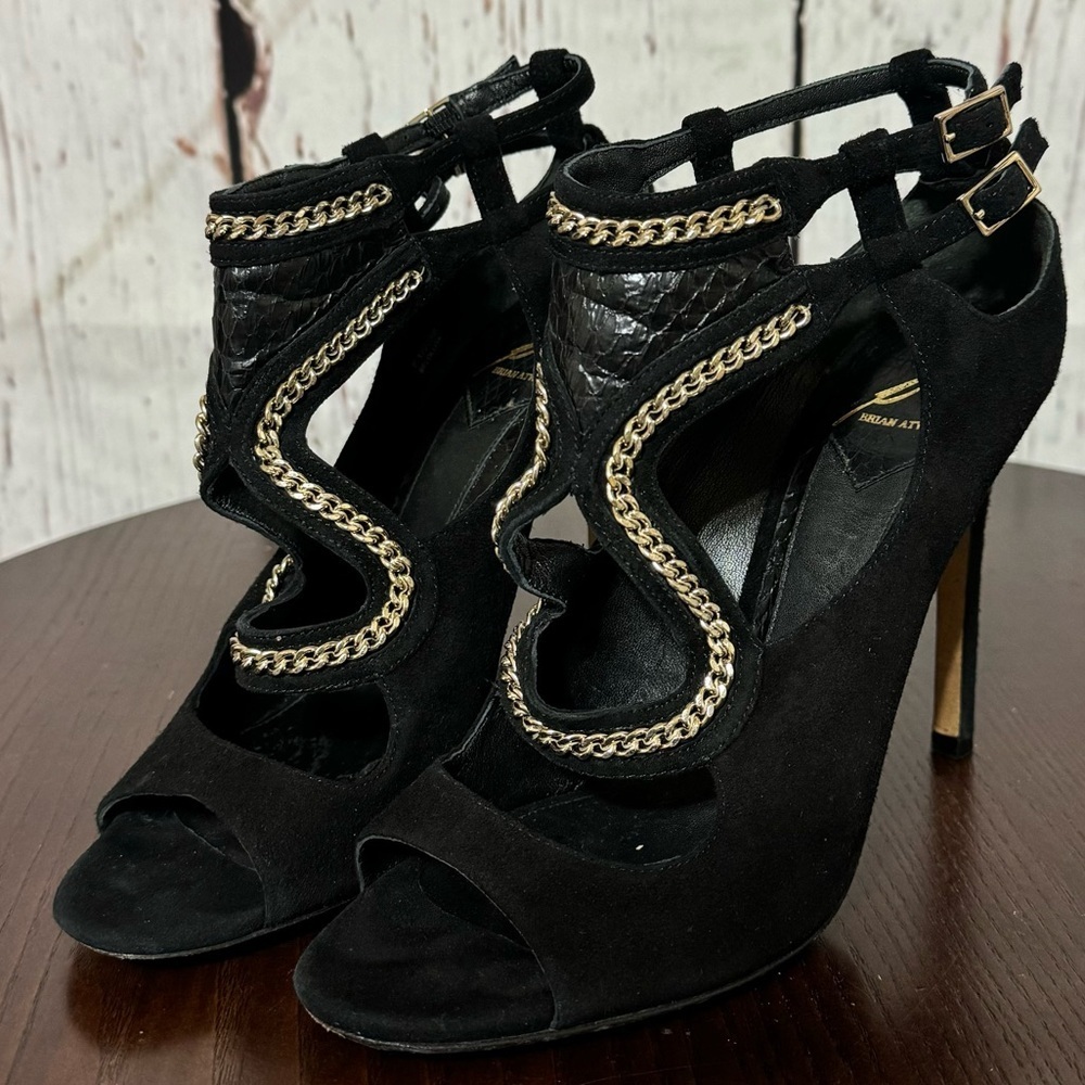 BRIAN ATWOOD BFLOLITA women’s suede leather & snakeskin gladiator sandal 37.5